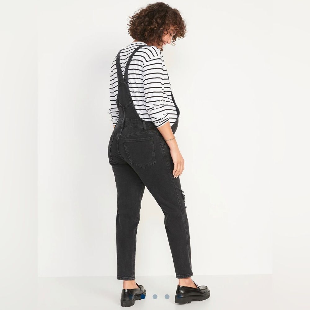 NWT Old Navy Black Side Panel distressed Maternity Overalls size 16. - Picture 5 of 9